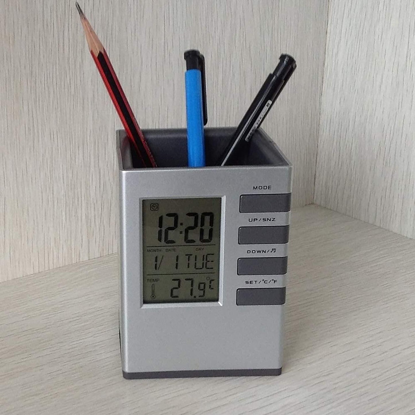 Pen Holder with LCD Display & Digital Alarm Clock